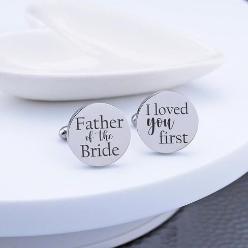 Love, Georgie Father of the Bride, I Love You First Cufflinks, Wedding Day Gift for Dad from Daughter, Round Steel or Gold Cufflinks (Gold) in Kuwait