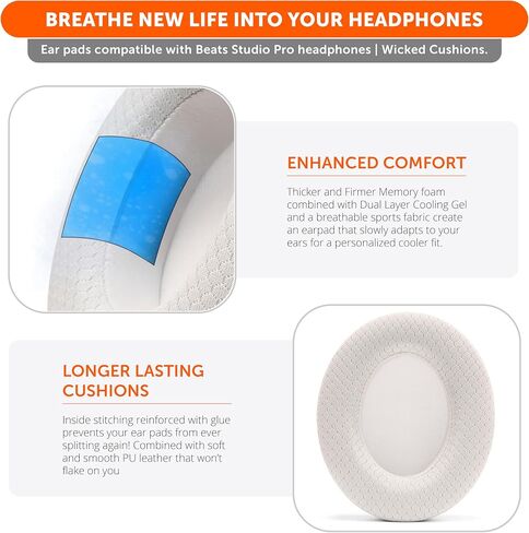 WC Freeze Studio Pro - Cooling Gel Ear Pads for Beats Studio Pro by Wicked Cushions | Does not fit Any Other Beats Headphones | Enhanced Foam, Stronger Adhesive, Cooler for Longer | Beige in Kuwait