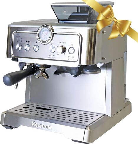 Kenmore Espresso Machine With Grinder Milk Frother 15 Bar Semi Automatic Espresso Coffee Maker Cappuccino Latte Home Barista Brushed Stainless Steel in Saudi Arabia
