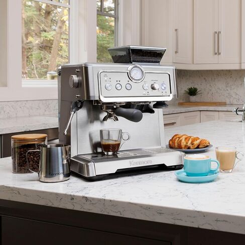 Kenmore Espresso Machine With Grinder Milk Frother 15 Bar Semi Automatic Espresso Coffee Maker Cappuccino Latte Home Barista Brushed Stainless Steel in Saudi Arabia