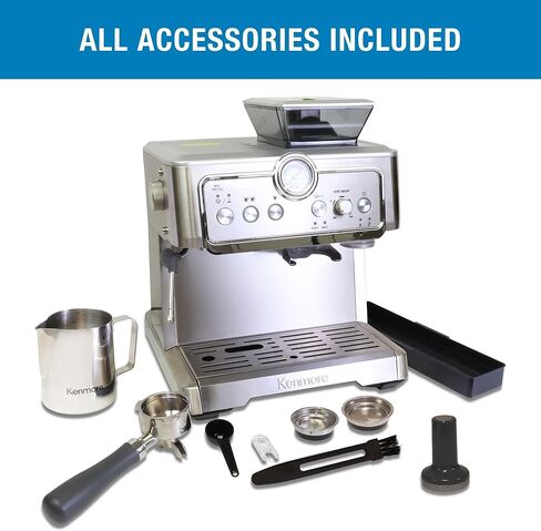 Kenmore Espresso Machine With Grinder Milk Frother 15 Bar Semi Automatic Espresso Coffee Maker Cappuccino Latte Home Barista Brushed Stainless Steel in Saudi Arabia