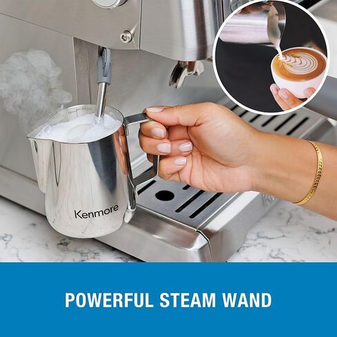Kenmore Espresso Machine With Grinder Milk Frother 15 Bar Semi Automatic Espresso Coffee Maker Cappuccino Latte Home Barista Brushed Stainless Steel in Saudi Arabia