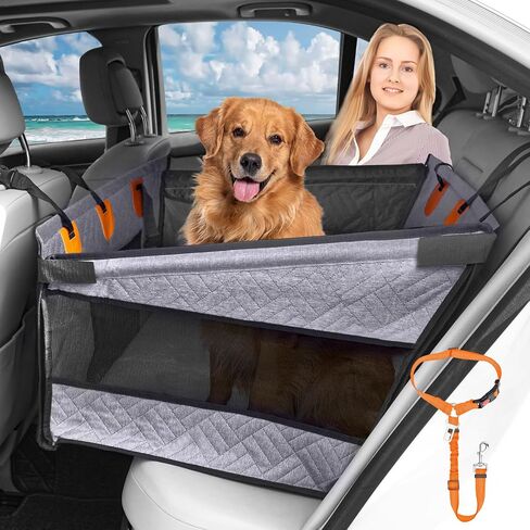 Dog Car Seat for Large Medium Dogs, Hard Bottom Back Seat Extender for Dogs with Soft Removable Blanket, Non-Slip Dog Car Hammock Turn into Soft Dog Car Bed,Pet Car Seat for Car SUV Truck(Black) in Kuwait