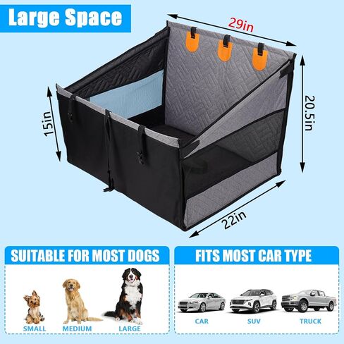 Dog Car Seat for Large Medium Dogs, Hard Bottom Back Seat Extender for Dogs with Soft Removable Blanket, Non-Slip Dog Car Hammock Turn into Soft Dog Car Bed,Pet Car Seat for Car SUV Truck(Black) in Kuwait