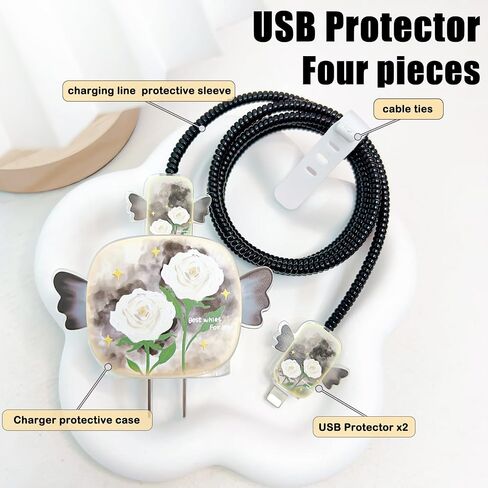 Butterfly Cable Protector for iPhone Charger with Wings Design, Cute Pretty Flower Pattern Data Line USB Cover Wire Cord Saver Lightning Cable Case for iPhone 11 12 13 14 Pro Max Plus in Kuwait