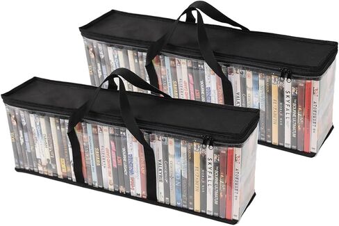 مجموعة من 4 أكياس تخزين DVD، وحدة تخزين وسائط PVC شفافة، حقيبة تنظيم الوسائط لأقراص DVD والأقراص المضغوطة وألعاب الفيديو وصندوق VHS وأقراص ألعاب الفيديو، مع مقابض حمل معززة (4، متوسط) in Kuwait