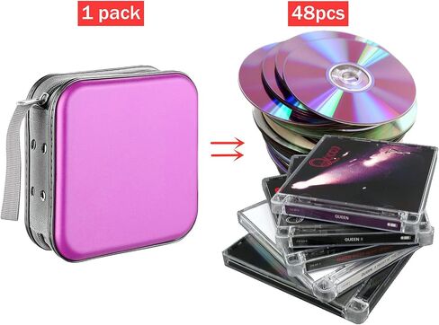 DVD Case, 48 Capacity CD Case Portable CD Case Holder Storage Hard Plastic DVD CD Wallet Holder Organizer for Car (Purple) in Saudi Arabia