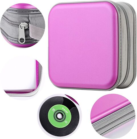 DVD Case, 48 Capacity CD Case Portable CD Case Holder Storage Hard Plastic DVD CD Wallet Holder Organizer for Car (Purple) in Saudi Arabia