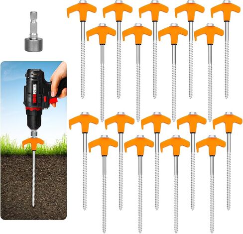36 Tent Stakes Heavy Duty Metal Tent Stakes Screw in Camping Stakes with Luminous Head Ground Anchor Pegs Threaded Tent Spikes with Hex Head Driver and Storage Box in Saudi Arabia