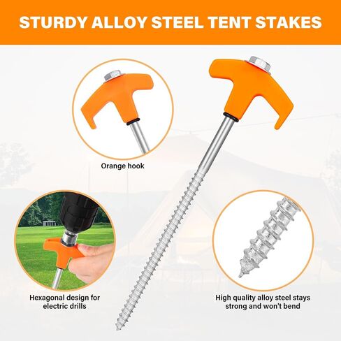 36 Tent Stakes Heavy Duty Metal Tent Stakes Screw in Camping Stakes with Luminous Head Ground Anchor Pegs Threaded Tent Spikes with Hex Head Driver and Storage Box in Saudi Arabia