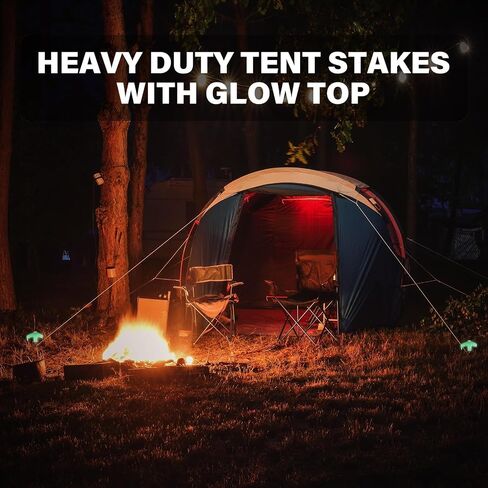 36 Tent Stakes Heavy Duty Metal Tent Stakes Screw in Camping Stakes with Luminous Head Ground Anchor Pegs Threaded Tent Spikes with Hex Head Driver and Storage Box in Saudi Arabia