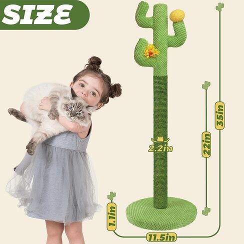 عمود خدش للقطط من polamg للقطط الداخلية، 35 بوصة من أعمدة الخدش للقطط الصبار مع النعناع البري، أعمدة خدش حبل السيزال الممتازة للقطط الصغيرة والبالغة، عمود خدش كبير قوي in Kuwait