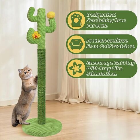 عمود خدش للقطط من polamg للقطط الداخلية، 35 بوصة من أعمدة الخدش للقطط الصبار مع النعناع البري، أعمدة خدش حبل السيزال الممتازة للقطط الصغيرة والبالغة، عمود خدش كبير قوي in Kuwait