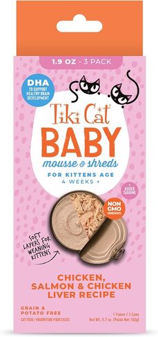 Tiki Cat Baby Thrive, Chicken & Chicken Liver, High-Protein & Flavorful, Wet Cat Food for Kittens 4 Weeks+, 5.6 oz. Pouches (Pack of 8) in Kuwait