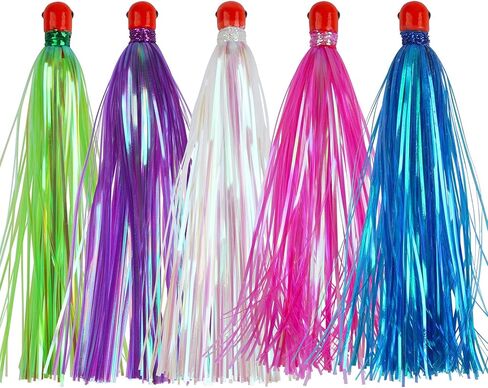 Mylar Teaser Tail Fishing Teasers Lure 0.3oz Jig Head Saltwater Teaser Fishing Lures Mylar Flash Trolling Skirts Lures Bucktail Teasers for Ballyhoo Wahoo Kingfish Sea Bass in Kuwait