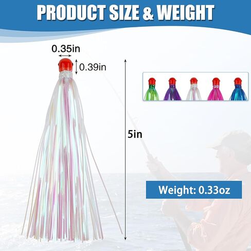 Mylar Teaser Tail Fishing Teasers Lure 0.3oz Jig Head Saltwater Teaser Fishing Lures Mylar Flash Trolling Skirts Lures Bucktail Teasers for Ballyhoo Wahoo Kingfish Sea Bass in Kuwait