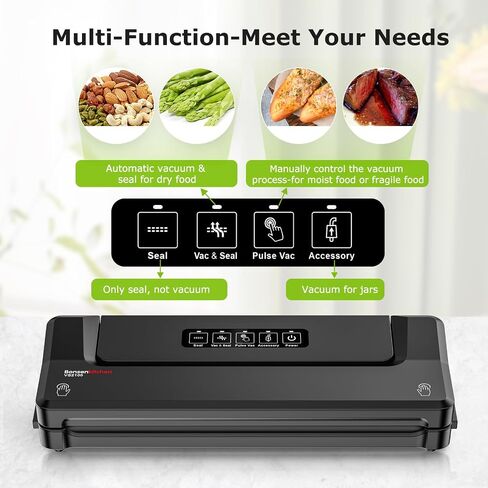 Bonsenkitchen Vacuum Sealer Machine Multi-Functional Food Sealer with 10 Vacuum Bags, Fast-Compact Design, External Vacuum System & Accessory Tube for Freshness Preservation in Saudi Arabia