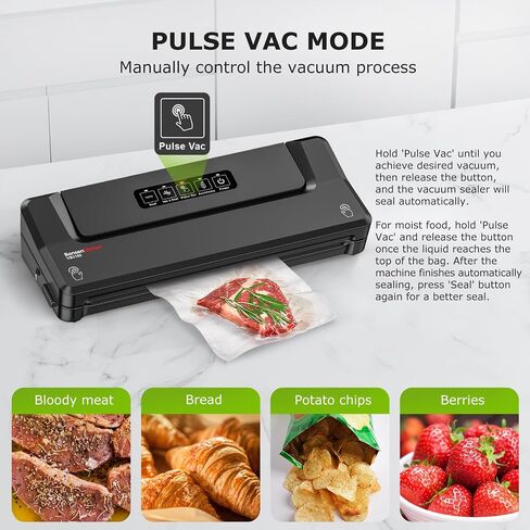 Bonsenkitchen Vacuum Sealer Machine Multi-Functional Food Sealer with 10 Vacuum Bags, Fast-Compact Design, External Vacuum System & Accessory Tube for Freshness Preservation in Saudi Arabia