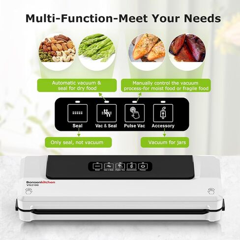 Bonsenkitchen Vacuum Sealer Machine Multi-Functional Food Sealer with 10 Vacuum Bags, Fast-Compact Design, External Vacuum System & Accessory Tube for Freshness Preservation in Saudi Arabia