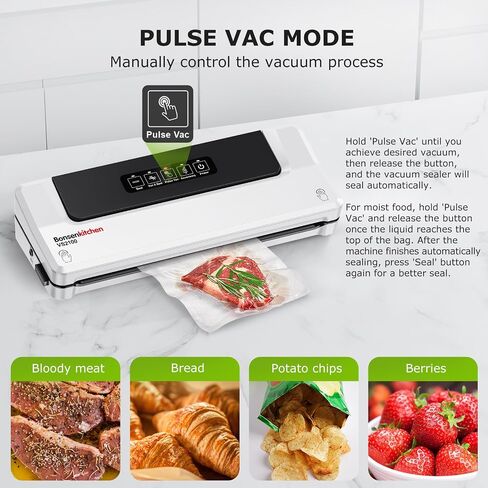 Bonsenkitchen Vacuum Sealer Machine Multi-Functional Food Sealer with 10 Vacuum Bags, Fast-Compact Design, External Vacuum System & Accessory Tube for Freshness Preservation in Saudi Arabia