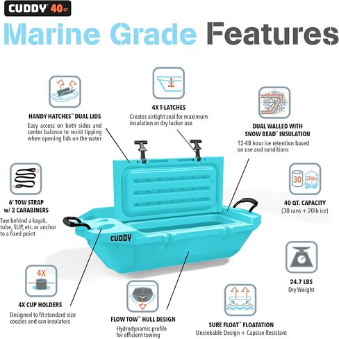 CUDDY Floating Cooler and Dry Storage Vessel for Land & Water – 40QT– Great for River, Beach, Kayak, Pool, & Lake - Multiple Color Options in Saudi Arabia
