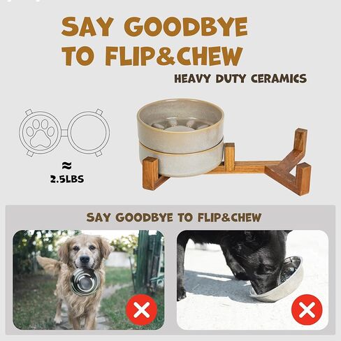 Dog Slow Feeder Ceramic Bowls Set with Stand, Cute Paw Slow Feeding Food Bowl and Water Bowl for Small Breed, Ceramics Cat Dishes,Non Slip, Brithday Gifts, Grey in Kuwait