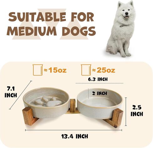 Dog Slow Feeder Ceramic Bowls Set with Stand, Cute Paw Slow Feeding Food Bowl and Water Bowl for Small Breed, Ceramics Cat Dishes,Non Slip, Brithday Gifts, Grey in Kuwait