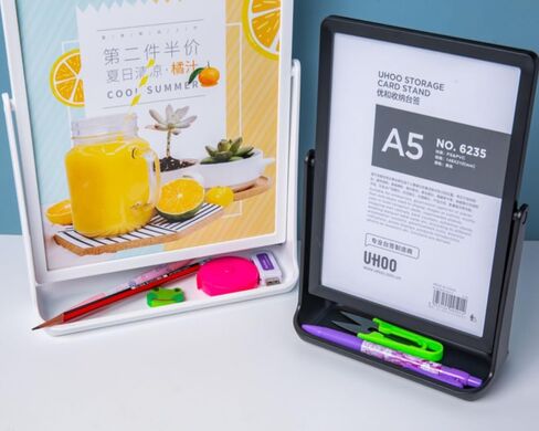 ABS Plastic Sign Holder, Menu Displays T Shape Sign Stand, Rotating Display Stand for Ads, Menu, Photos, Business Card (White A5 148×210mm/ 5.83×8.27 inches) in Saudi Arabia