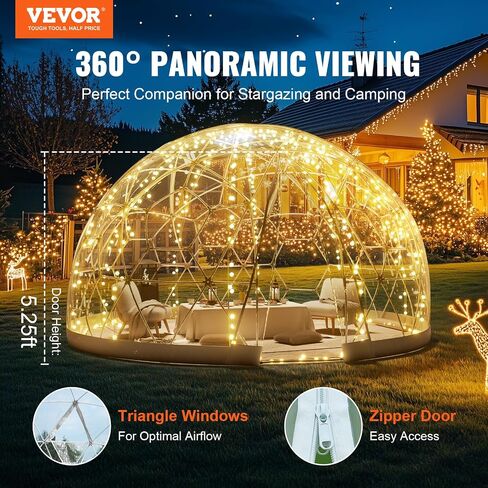 VEVOR Garden Dome Igloo Tent House, Dome Tent, Upgraded Garden Igloo with PVC Transparent Cover and Window, Waterproof Outdoor Geodesic Dome Camping Shelter for Patio, Dining Backyard, Party in Saudi Arabia