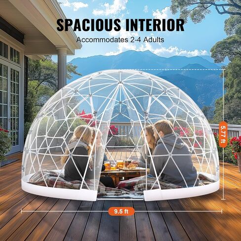 VEVOR Garden Dome Igloo Tent House، خيمة قبة، ترقية Igloo Garden مع غطاء ونافذة شفافة من PVC، مأوى للتخييم على شكل قبة جيوديسية خارجية مقاومة للماء للفناء والفناء الخلفي لتناول الطعام والحفلات in Saudi Arabia