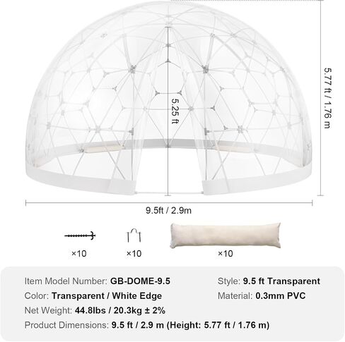 VEVOR Garden Dome Igloo Tent House، خيمة قبة، ترقية Igloo Garden مع غطاء ونافذة شفافة من PVC، مأوى للتخييم على شكل قبة جيوديسية خارجية مقاومة للماء للفناء والفناء الخلفي لتناول الطعام والحفلات in Saudi Arabia