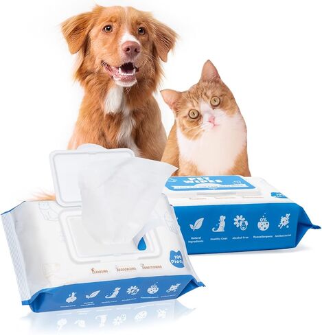 Dog Wipes for Dogs Cats, 200 Count All Purpose Cleaning Pet Wipes, Dog Ear Wipes, Quick Easy Grooming for Bums, Body, Paws, Eyes, for A Easy & Speedy Freshen-Up, 2 Travel Pack of 200 Wipes in Saudi Arabia