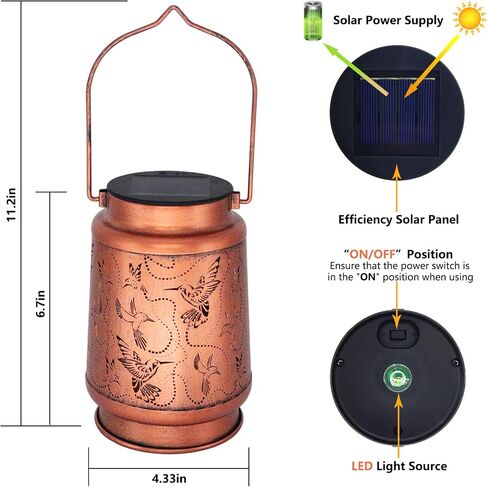 2 Pack Solar Lanterns Outdoor Hanging Hummingbird Decor Lantern,Waterproof Hollow Out Metal Decorative Garden Light,Graceful Decoration for Patio,Yard,Landscape,Festival in Kuwait