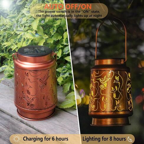 2 Pack Solar Lanterns Outdoor Hanging Hummingbird Decor Lantern,Waterproof Hollow Out Metal Decorative Garden Light,Graceful Decoration for Patio,Yard,Landscape,Festival in Kuwait