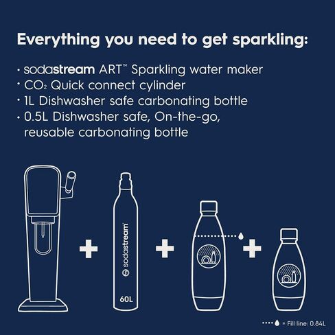 SodaStream Art Sparkling Water Maker Bundle in Black - includes CO2, Carbonating Bottle, and bubly 6-Flavor Variety Pack in Kuwait