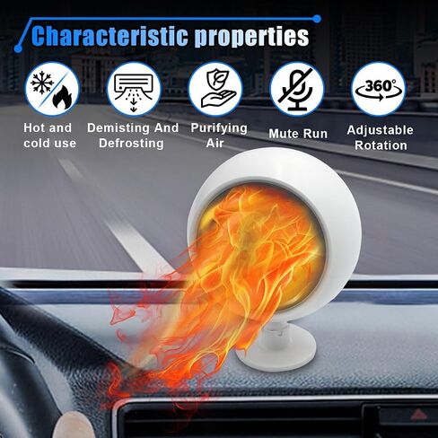 12V Car Heater, 360° Rotatable Dashboard Heater for Car, 120W Portable Windshield Defroster Defogger That Plugs into Cigarette Lighter, 2 in 1 Car Heater Cooling Fan (Black) in Saudi Arabia