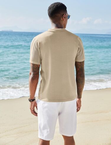 COOFANDY Men's Knit Shirts Short Sleeve Button Down Polo Shirt Vintage Casual Beach Shirt Summer Tops in Saudi Arabia