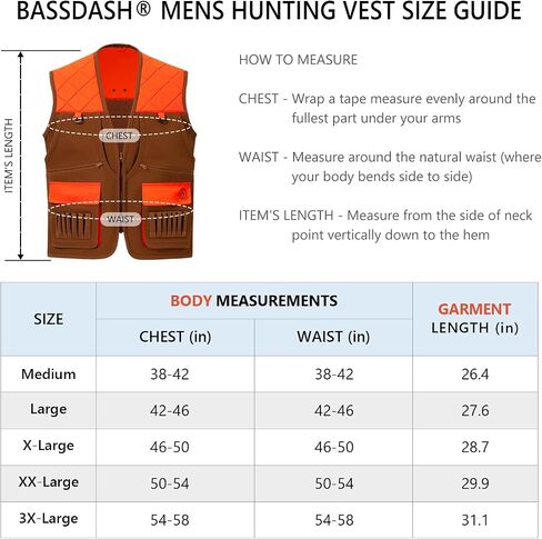 BASSDASH Multi Pockets Upland Field Bird Hunting Vest Blaze Orange Brown Water Resistant Rip Stop for Men Women in Saudi Arabia