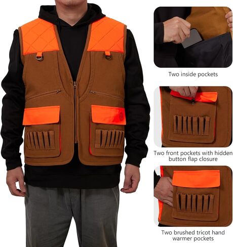 BASSDASH Multi Pockets Upland Field Bird Hunting Vest Blaze Orange Brown Water Resistant Rip Stop for Men Women in Saudi Arabia