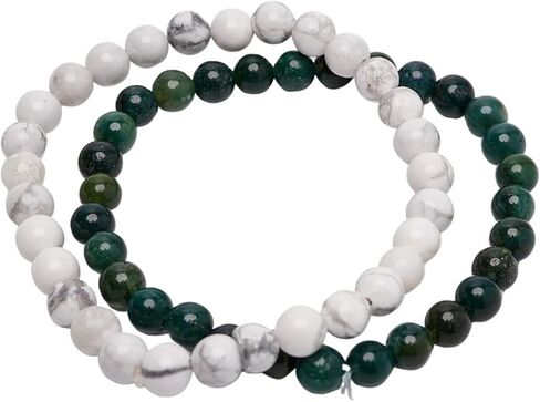Handmade Womens Mens 6mm Gemstone Bracelet | Stress and Anxiety Power Bead Healing Crystal Gemstone Bracelet (White Turquoise) in Kuwait