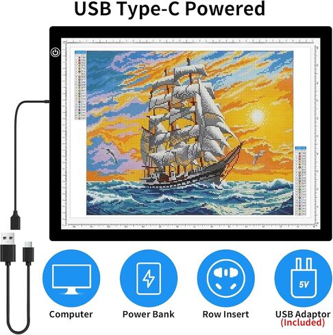 KOBAIBAN A3 LED صندوق إضاءة فائق السطوع مع حامل قابل للطي، لوحة إضاءة رفيعة للغاية للرسم الماسي، طاولة إضاءة طاقة USB-C للتتبع، لوحة إضاءة للرسم والرسم وإزالة الأعشاب الضارة من الفينيل (أبيض) in Saudi Arabia