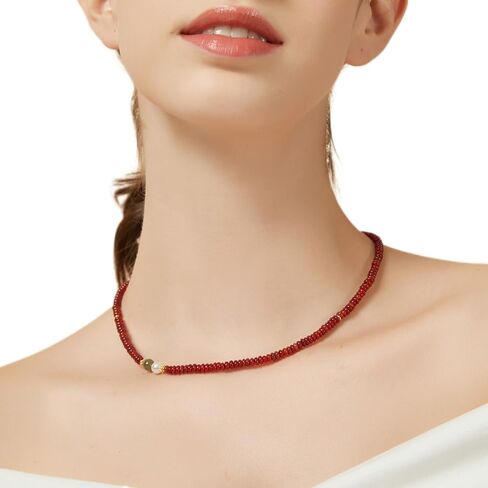 Natural Green Jade Necklace for Women Girl, Asymmetric Design Handmade Dainty Green Aventurine Jade Choker Beaded Necklace with Red Agate & Crystals Pearl (Adjustable Size 15.7+2'') in Kuwait
