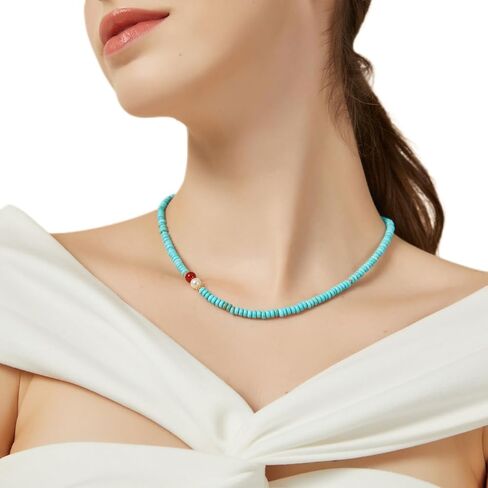 Natural Green Jade Necklace for Women Girl, Asymmetric Design Handmade Dainty Green Aventurine Jade Choker Beaded Necklace with Red Agate & Crystals Pearl (Adjustable Size 15.7+2'') in Kuwait