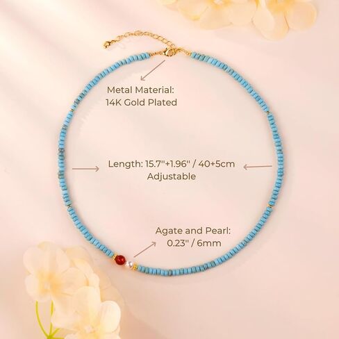 Natural Green Jade Necklace for Women Girl, Asymmetric Design Handmade Dainty Green Aventurine Jade Choker Beaded Necklace with Red Agate & Crystals Pearl (Adjustable Size 15.7+2'') in Kuwait