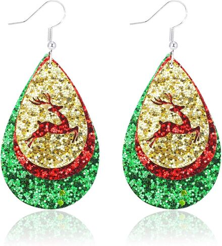 أقراط عيد الميلاد الجلدية للنساء المراهقات، إكسسوارات عيد الميلاد اللامعة لحفلات عيد الميلاد. هدايا حفلات عيد الميلاد 2024، تناسب هدايا عيد الميلاد التنكرية in Kuwait