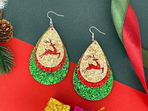 أقراط عيد الميلاد الجلدية للنساء المراهقات، إكسسوارات عيد الميلاد اللامعة لحفلات عيد الميلاد. هدايا حفلات عيد الميلاد 2024، تناسب هدايا عيد الميلاد التنكرية in Kuwait