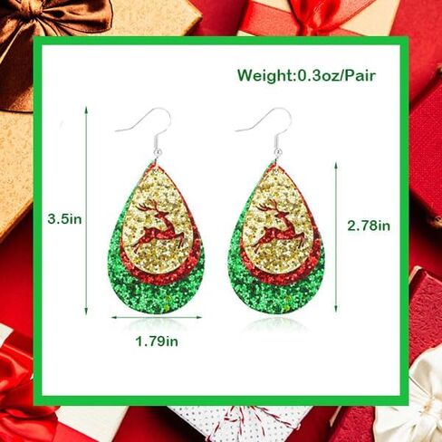 أقراط عيد الميلاد الجلدية للنساء المراهقات، إكسسوارات عيد الميلاد اللامعة لحفلات عيد الميلاد. هدايا حفلات عيد الميلاد 2024، تناسب هدايا عيد الميلاد التنكرية in Kuwait