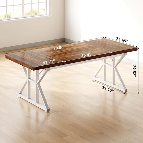 LITTLE TREE 70.8-Inch Large Executive Desk, Modern Computer Office Desk, Wooden Writing Desk Study Table for Home Office, Light Walnut-Black in Kuwait