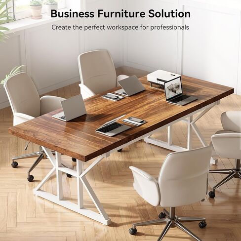 LITTLE TREE 70.8-Inch Large Executive Desk, Modern Computer Office Desk, Wooden Writing Desk Study Table for Home Office, Light Walnut-Black in Kuwait