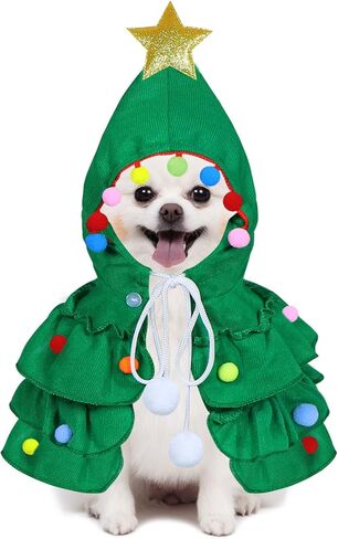 Cat Dog Christmas Outfit, GOYOSWA Cat Kitten Dog Christmas Clothes Pet Christmas Tree Costume with Star Ornament for Cats Kittens Puppy Pets (Medium) in Kuwait